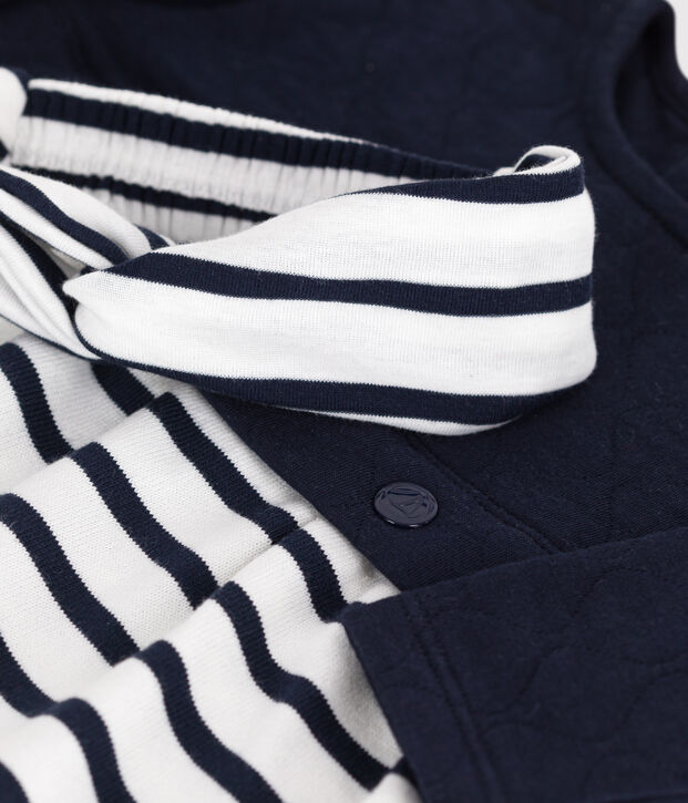 Babies' long-sleeved tube-knit and cotton dress complete with a matching ribbed headband multicolor