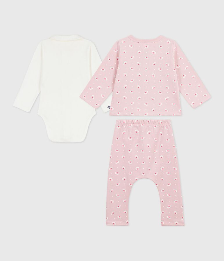 Babies' 3-piece heart-print set, including an embroidered body pink/multicolor