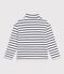 Children's stripy cotton rollneck top white/blue