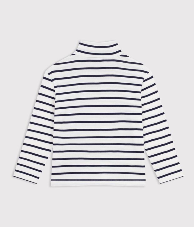 Children's stripy cotton rollneck top white/blue