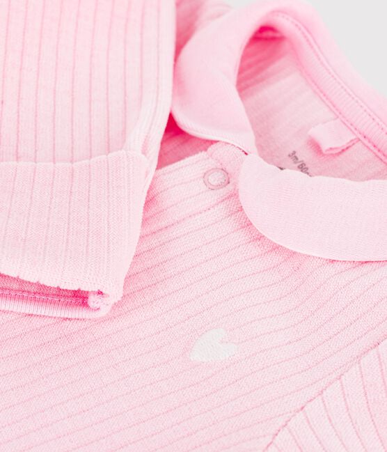 Babies' plain velour pyjama suit with a collar MARQUISE pink