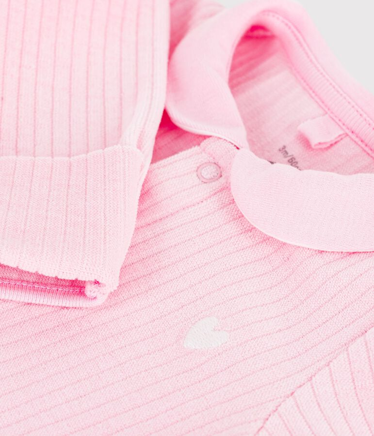 Babies' plain velour pyjama suit with a collar pink