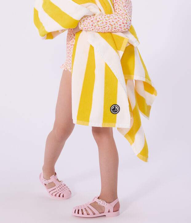Striped cotton terry beach towel yellow/white