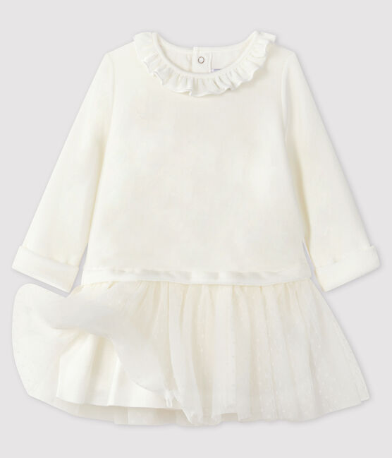 Baby girl's long-sleeved dress MARSHMALLOW white