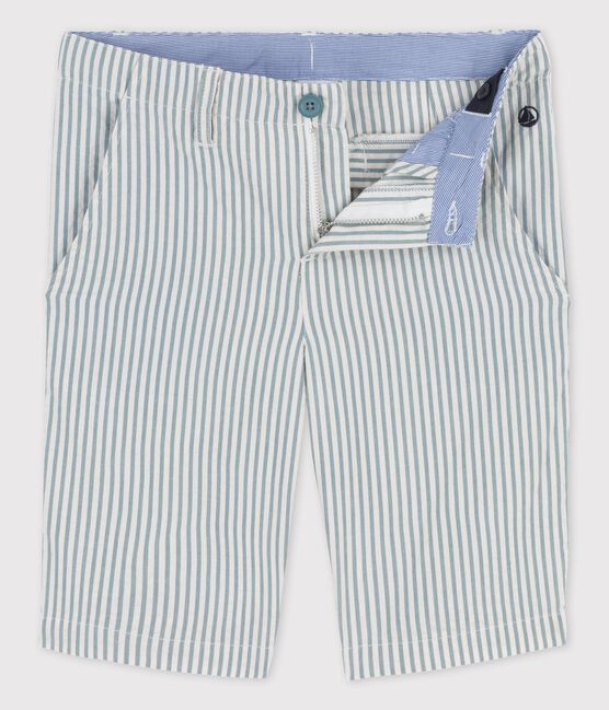 Boys' Seersucker Bermuda Shorts MARSHMALLOW white/BRUT blue