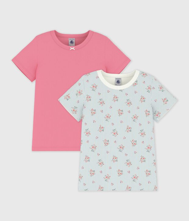 Pack of children's short-sleeved floral print cotton T-shirts multicolor