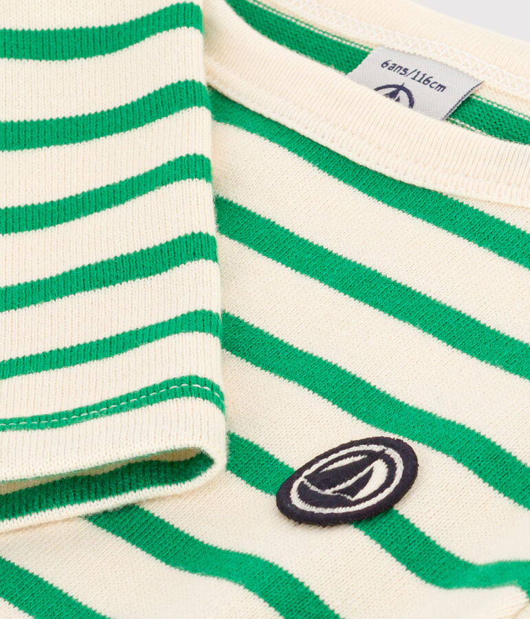Children's Thick Cotton Breton Top Ecru/green