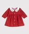 Babies' long-sleeved printed cotton dress with an embroidered collar AMARANTE red/TERKUIT