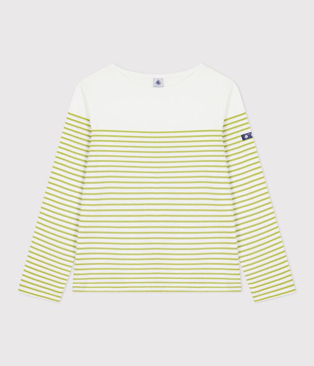 Women's stripy cotton Breton top white/green