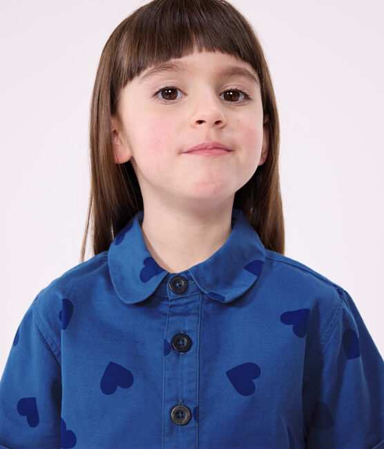 Children's short-sleeved heart-patterned cotton dress ALASKA FONCE blue/MEDIEVAL