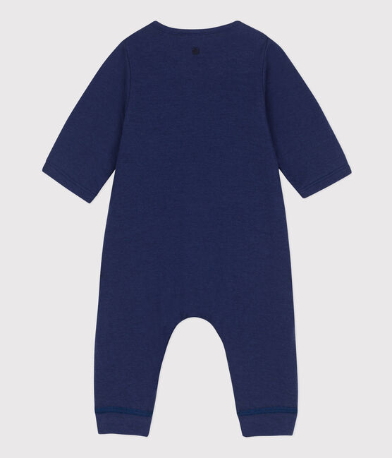 Babies' Plain Organic Tube Knit Long Playsuit CHALOUPE blue