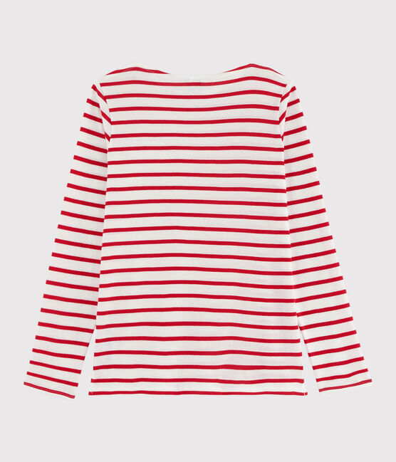 Girls' and Boys' Sailor T-shirt MARSHMALLOW white/PEPS red