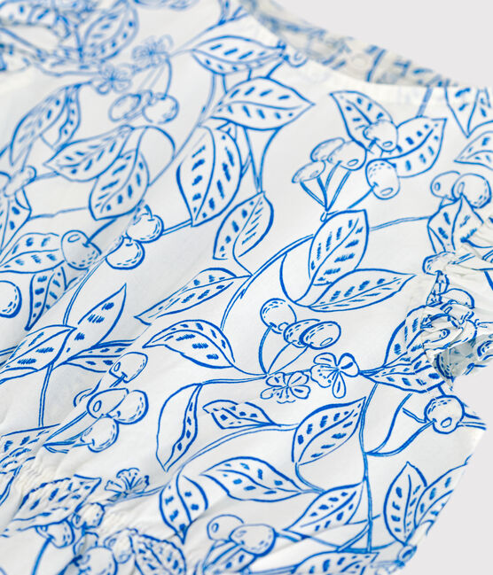 Babies' sleeveless playsuit in cotton with a blue cherry print MARSHMALLOW blue/PORCELANA