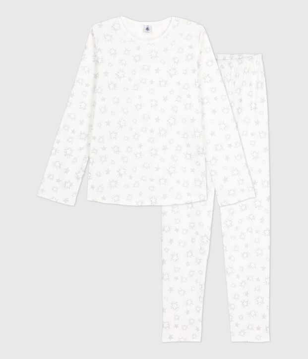 Girls' Star Print Cotton Pyjamas white/multicolor