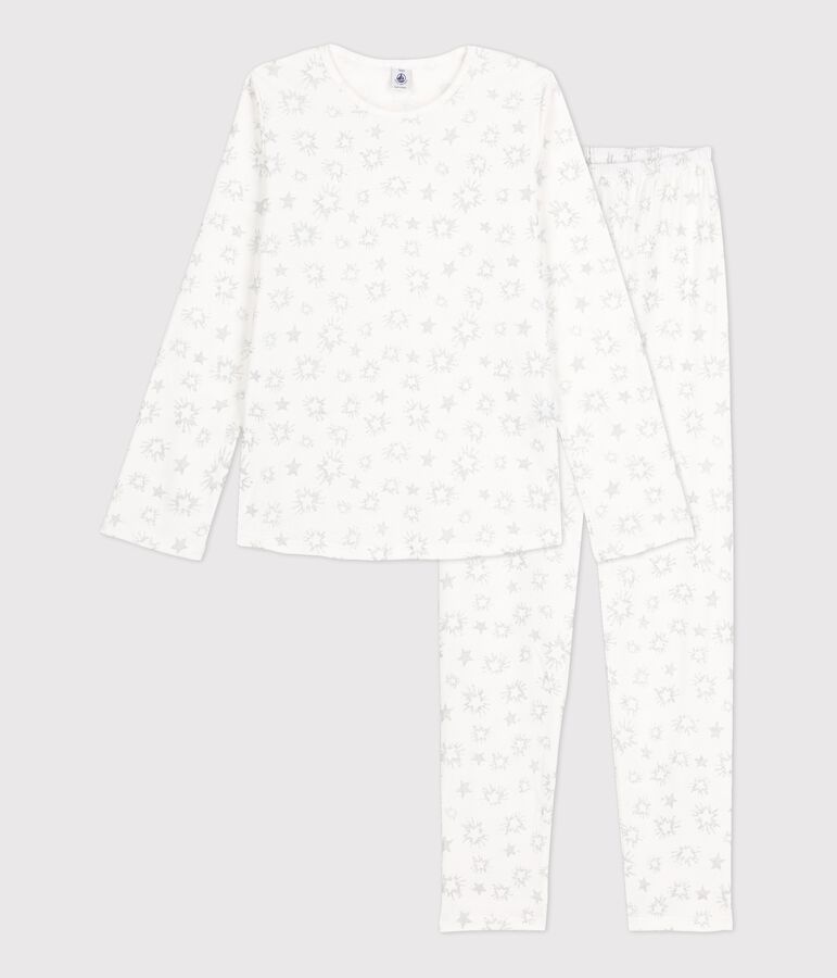 Girls' Star Print Cotton Pyjamas white/multicolor