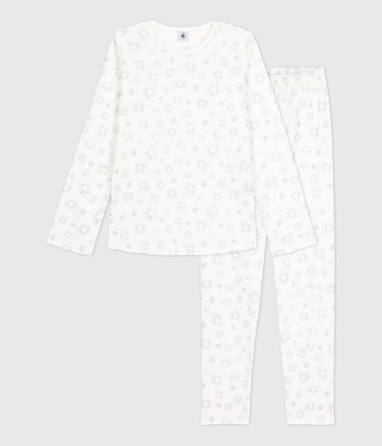 Girls' Star Print Cotton Pyjamas MARSHMALLOW white/MULTICO white