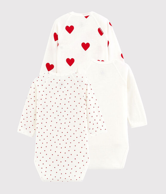 Babies' long-sleeved wrapover red heart organic cotton bodysuits - Pack of 3 variante 1