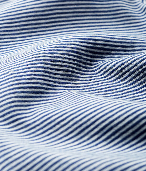 Babies' Striped Long-Sleeved Bodysuit in Cotton/Wool MEDIEVAL blue/MARSHMALLOW white