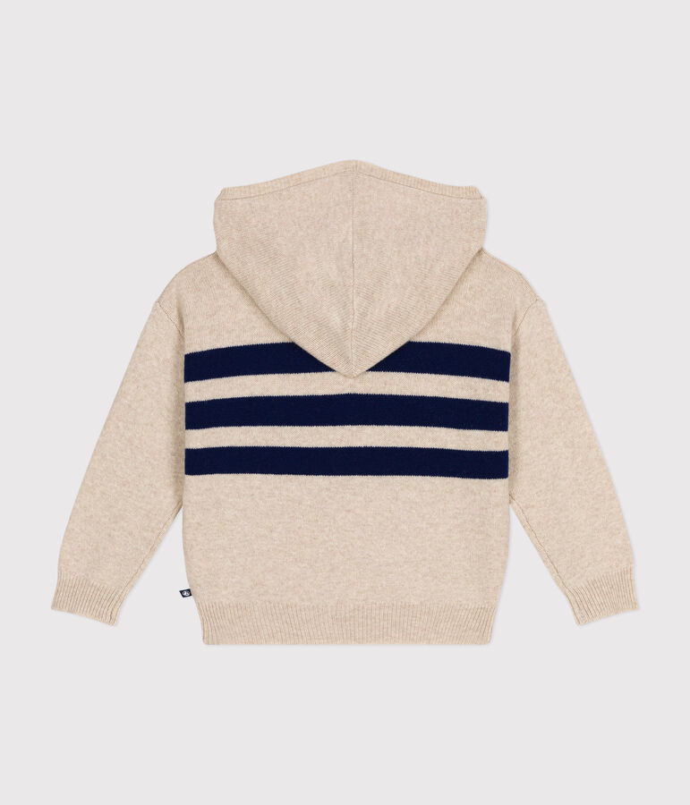 Boys' wool and cotton hooded jumper Ecru/blue