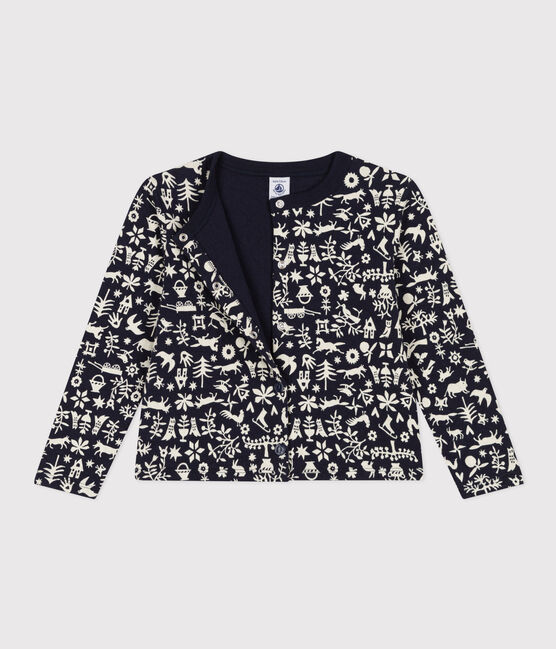 Girls' printed quilted tube knit cardigan SMOKING blue/AVALANCHE