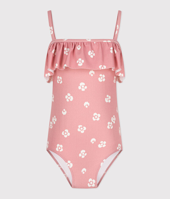 Children's one-piece floral swimsuit CHARME pink/MARSHMALLOW white