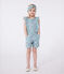 Children's sleeveless floral cotton jumpsuit PAUL blue/MARSHMALLOW white