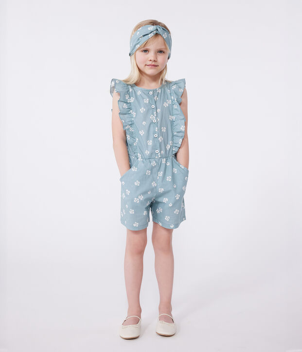 Children's sleeveless floral cotton jumpsuit green/white
