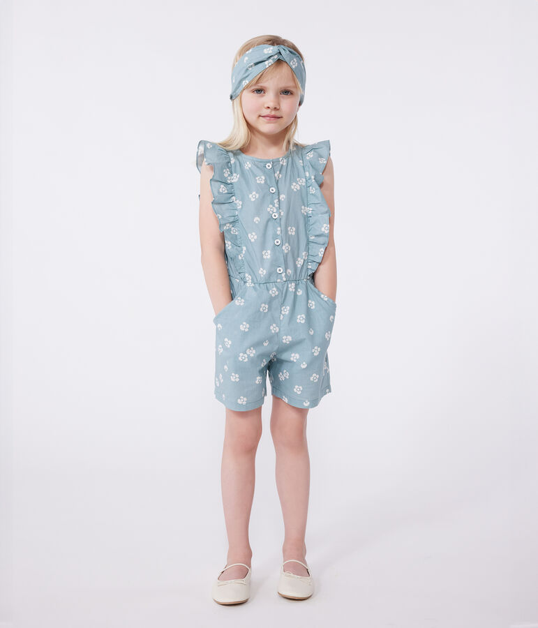Children's sleeveless floral cotton jumpsuit green/white