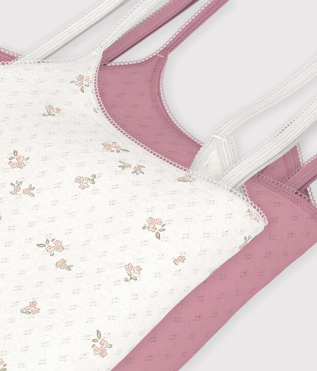 Pack of women's strappy floral cotton openwork tops multicolor