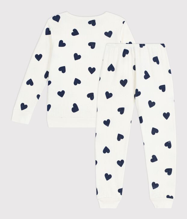 Children's cotton terry pyjamas printed with hearts blue/blue