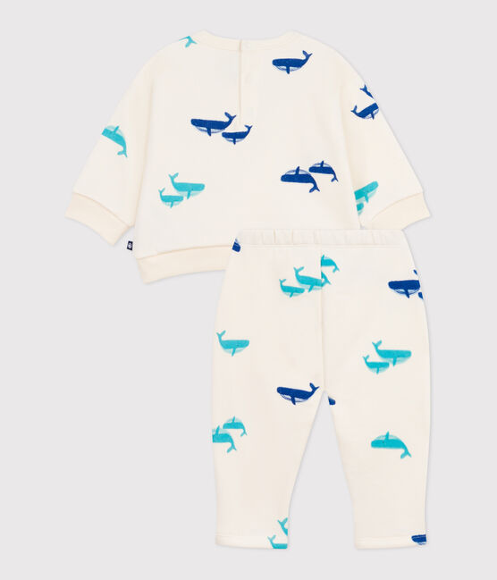 Babies' sweatshirt and trousers set in whale-print cotton MILK /MULTICO