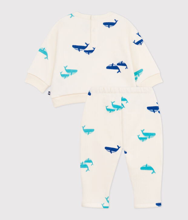 Babies' sweatshirt and trousers set in whale-print cotton Ecru/multicolor