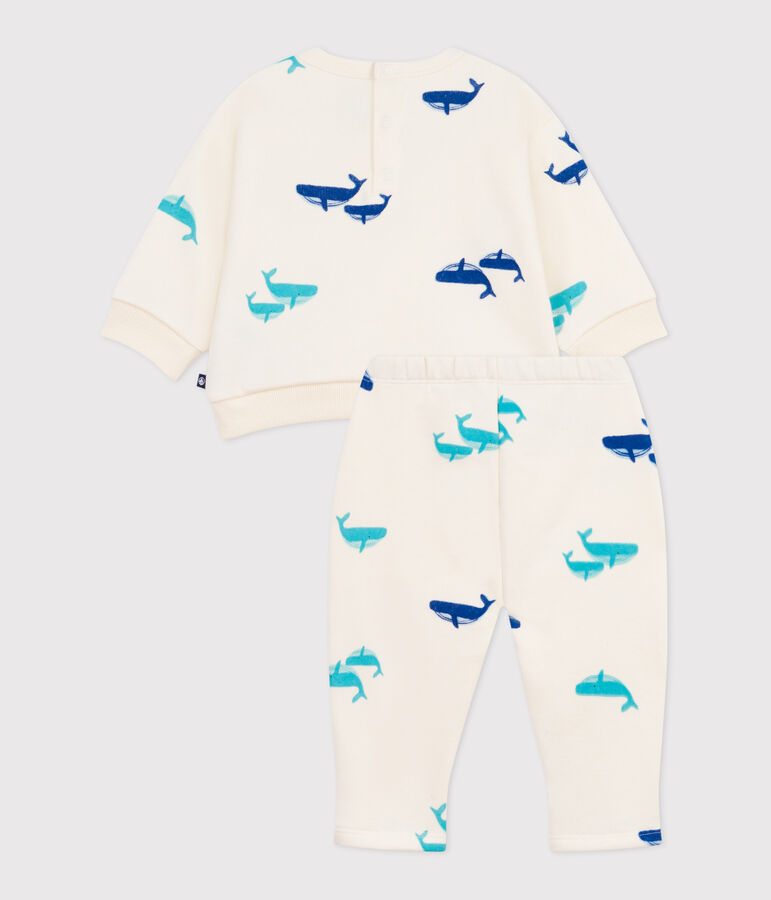 Babies' sweatshirt and trousers set in whale-print cotton Ecru/multicolor