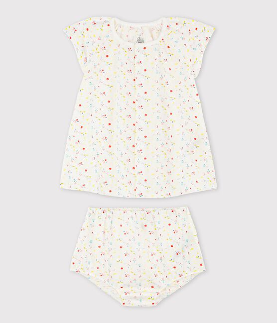 Baby Girls' Short-Sleeved Fruit Pattern Organic Cotton Woven Tube Knit Dress  with Bloomers MARSHMALLOW white/MULTICO white