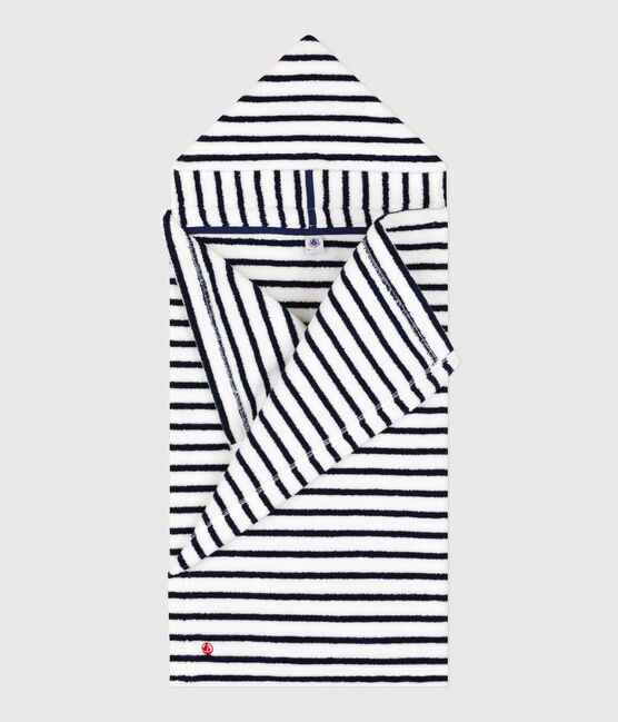 Babies' Striped Terry Bath Cape LAIT white/MEDIEVAL blue