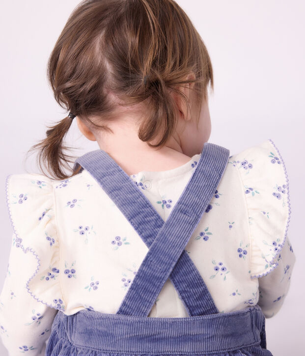 Babies' long-sleeved floral-print cotton blouse Ecru/multicolor