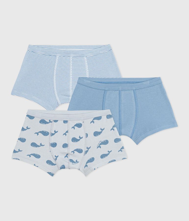 Pack of children's whale-print cotton boxers with covered waistbands multicolor