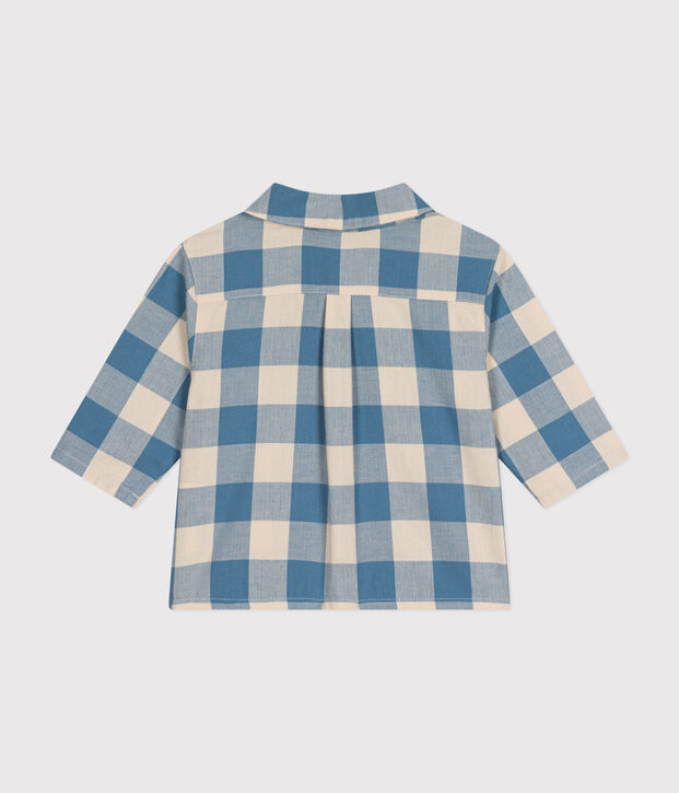 Babies' flannel shirt blue/ecru