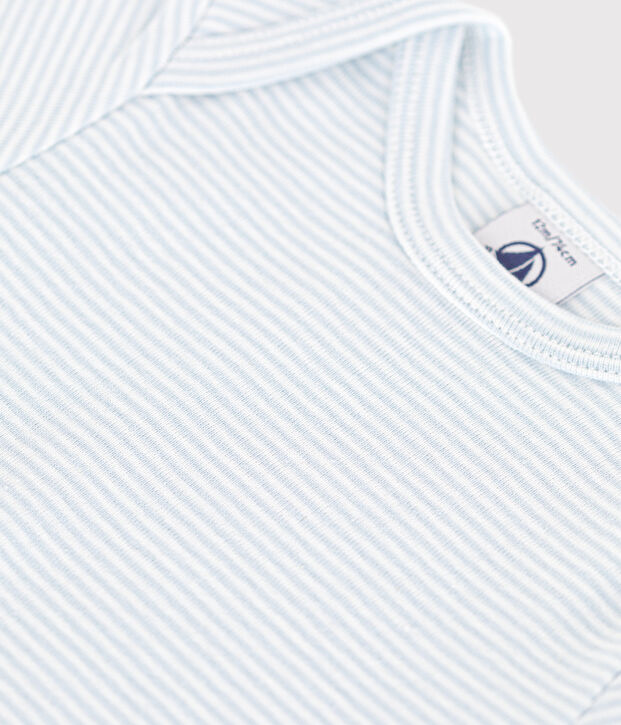 Babies' short-sleeved printed cotton body blue/white
