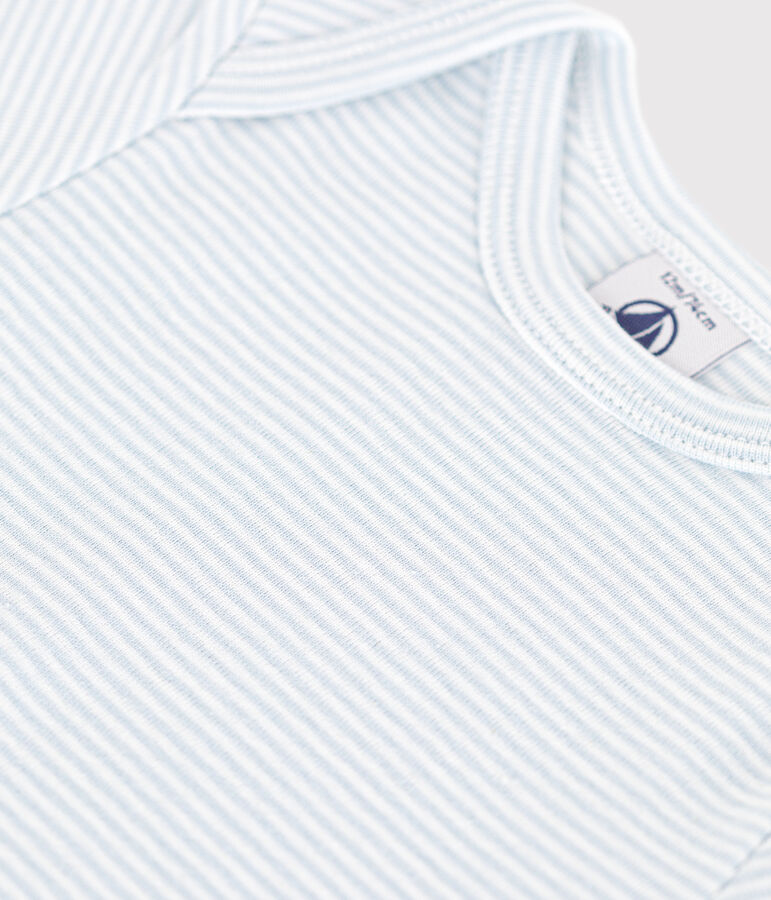 Babies' short-sleeved printed cotton body blue/white