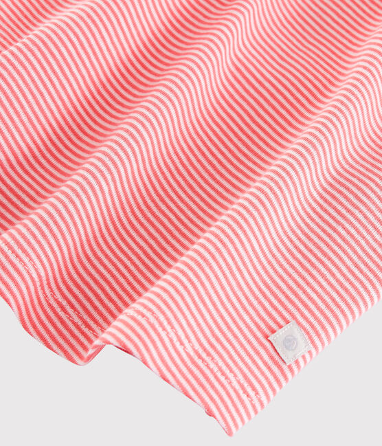 Girls' Pinstriped Cotton Pyjamas PEACHY pink/MARSHMALLOW white