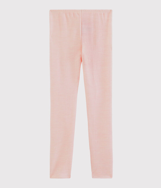 Girls' Pinstriped Wool/Cotton Leggings CHARME pink/MARSHMALLOW white