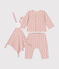 Babies' cotton cardigan, trousers and comforter boxed set SALINE pink/ROSEWOOD