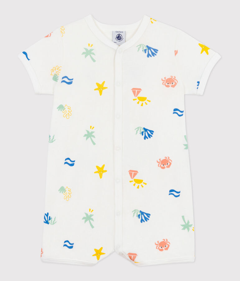 Babies' short printed cotton jumpsuit MARSHMALLOW white/MULTICO white