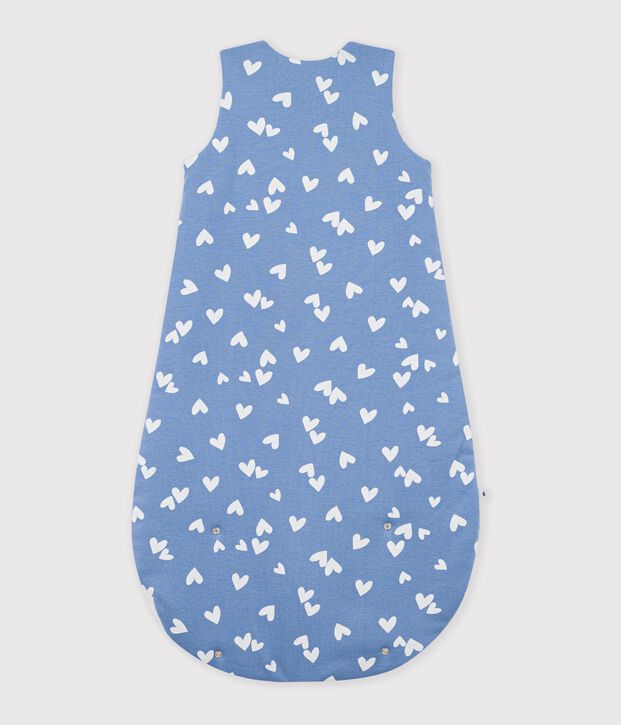 Babies' 2.5 TOG cotton sleeping bag printed with hearts blue/white