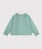 Children's long-sleeved printed cotton blouse green/white