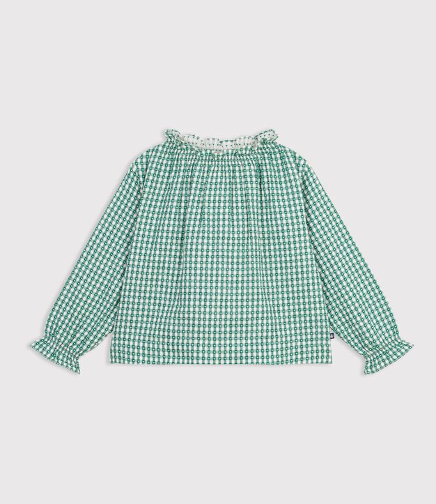 Children's long-sleeved printed cotton blouse green/white
