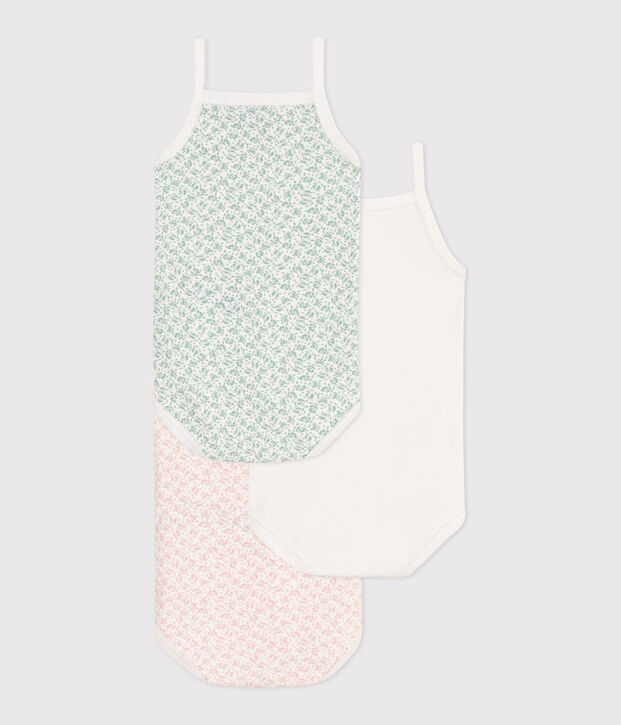 Babies' floral cotton bodysuits with straps - 3-Pack multicolor