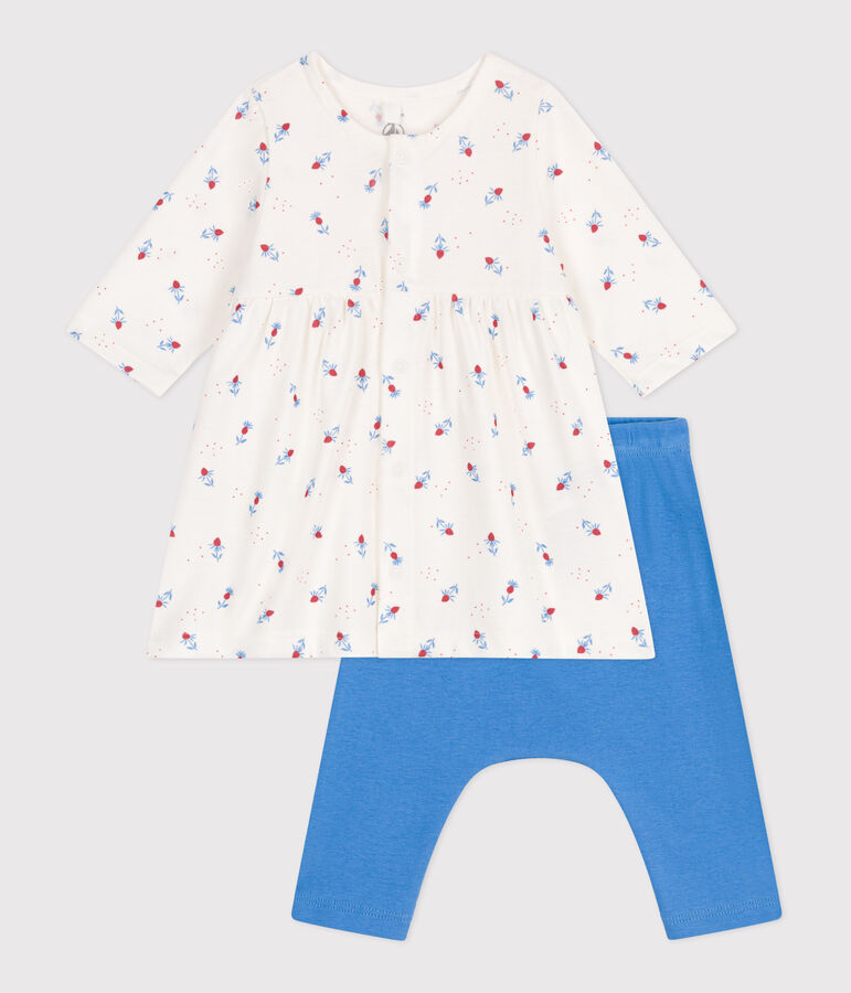 Babies' cotton dress and leggings MARSHMALLOW white/MULTICO white