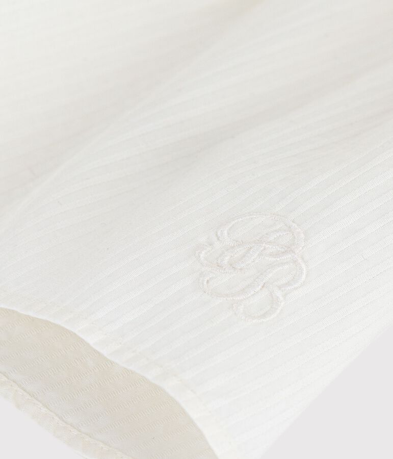 Babies' short-sleeved blouse in plain cotton poplin. MARSHMALLOW white